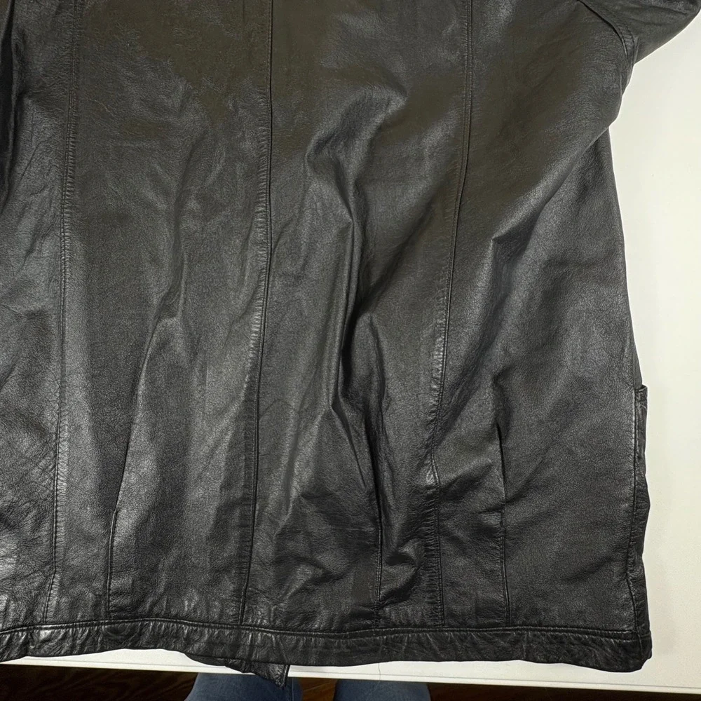 Vintage Black Leather Jacket Mens Small Minimalist‎ Button Front